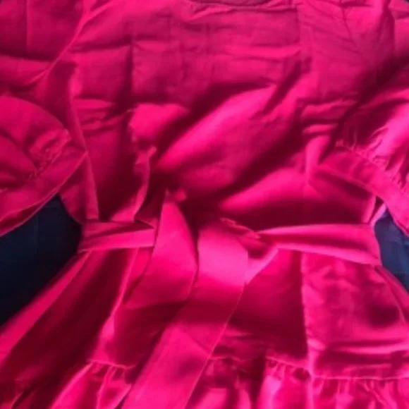 Hot Pink  Bishop Sleeve Ruffle Hem Belted Dress - Picture 12 of 12